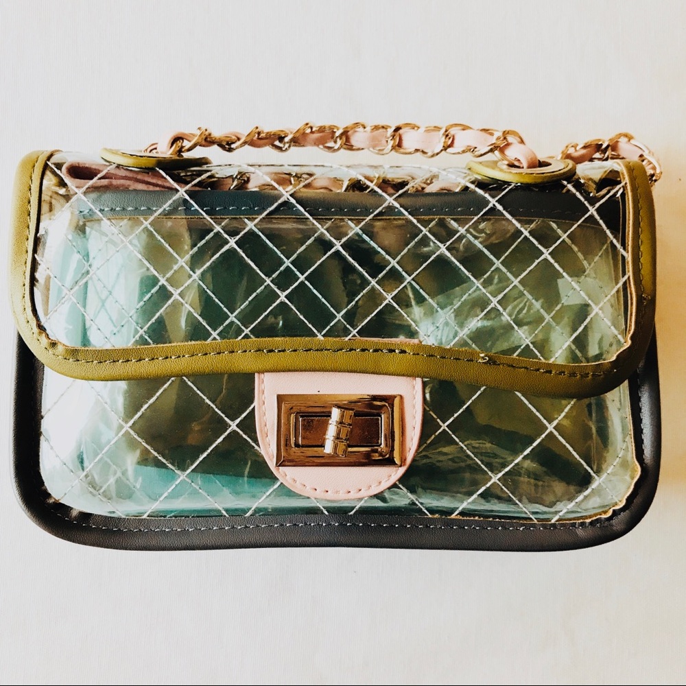 PVC Plastic Clear Flap Bag Green Pink Prom bag